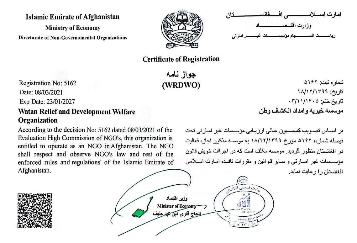 Certificate of Registration – Ministry of Economy, Registration No. 5162